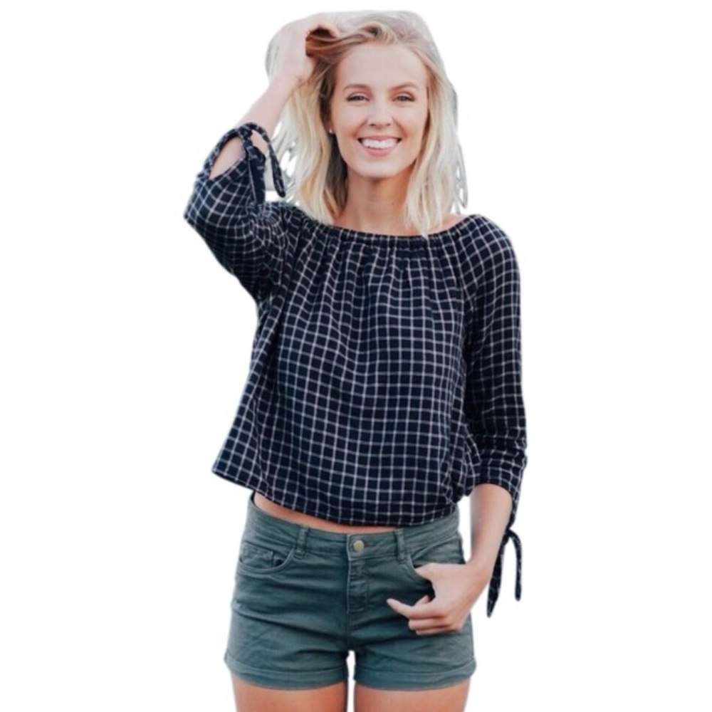 Madewell Plaid Off-the-Shoulder Blouse